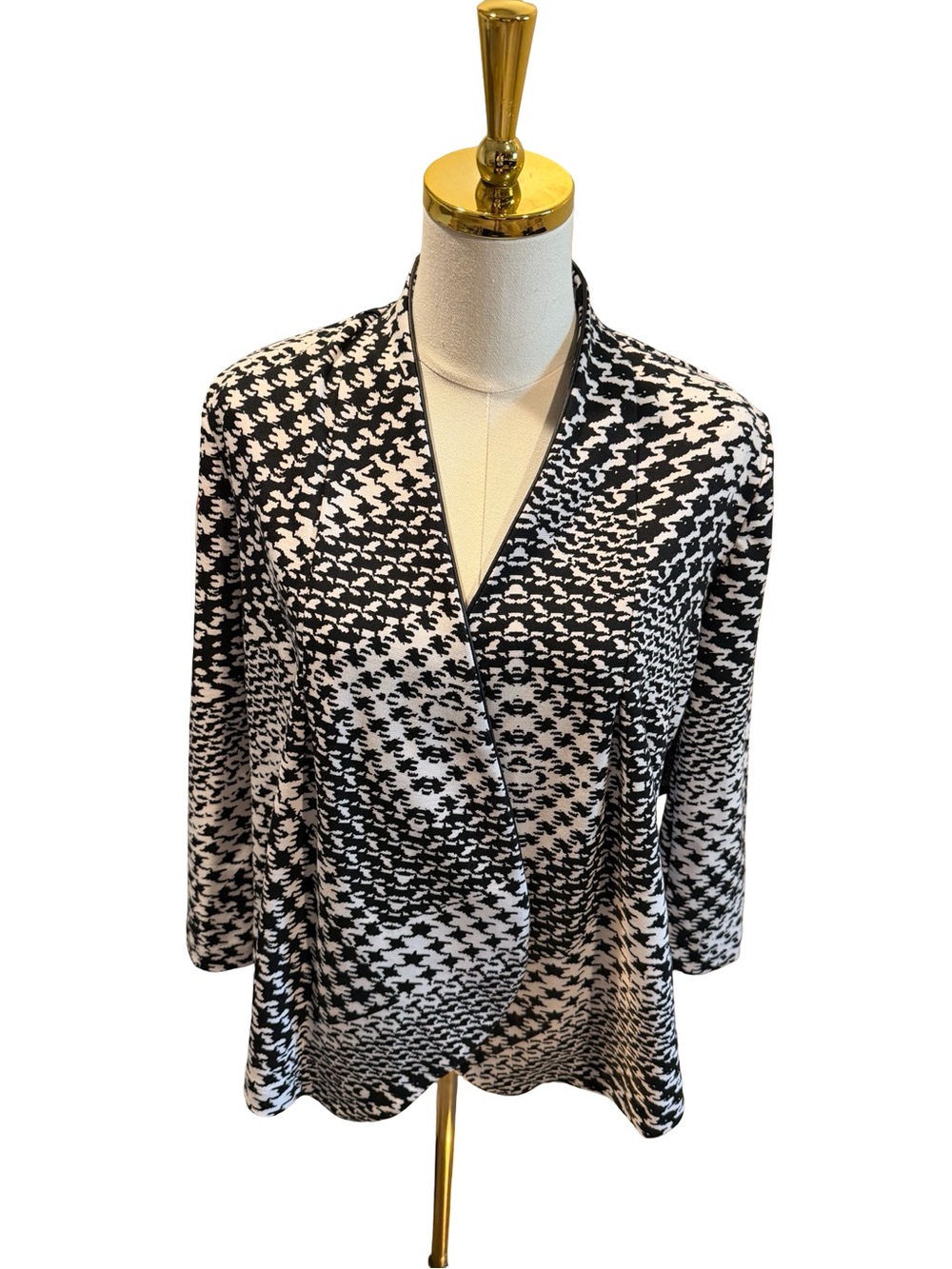 Notations Black and White Houndstooth Wrap-Front Tunic